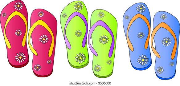 3 pairs of vector sandals with flower print