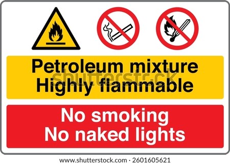 3 Panel Multi Message Safety Signs Petroleum Mixture Highly Flammable No Smoking No Naked Lights