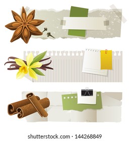 3 paper banners with anise, vanilla and cinnamon