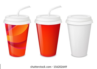 3 Paper Glasses Set With Gradient Mesh, Vector Illustration