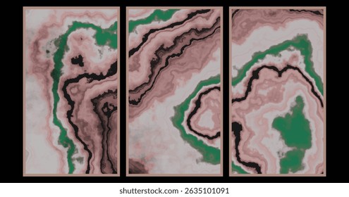 3 PART ILLUSTRATION OF Dark Green marble texture, ink pattern liquid swirl paint luxurious art ideas concept. luxury emerald green tone background