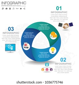 3 Parts infographic design vector and marketing icons can be used for workflow layout, diagram, report, web design. Business concept with options, steps or processes.