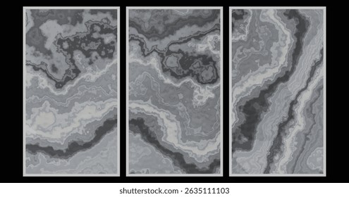 3 ilustraciones de ruta Cerca de fondo texturizado de mármol negro con la gota de fondo negro.