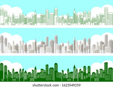 3 pattern set of city,buildings and blue sky