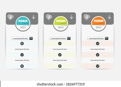 3 payment plans for online services, pricing table for websites and applications.