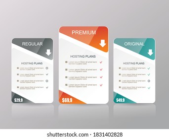 3 payment plans for online services, pricing table for websites and applications.