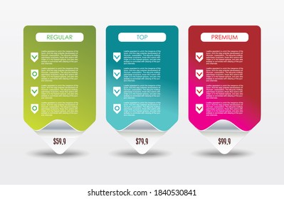 3 payment plans for online services, pricing table for websites and applications.