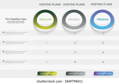 3 payment plans for online services, pricing table for websites and applications.