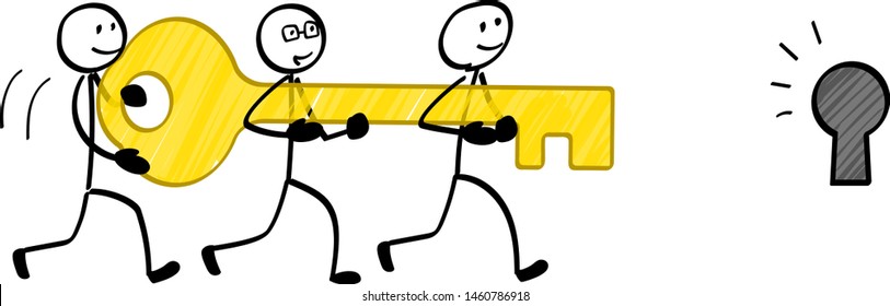 3 people carrying a key - Hand drawn