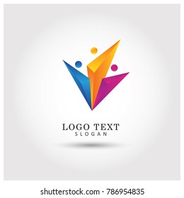3 People & Collaboration Logo. Symbol & Icon Vector Template.