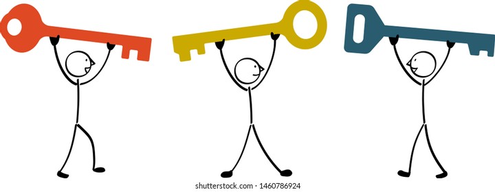 3 people with a key - Hand drawn