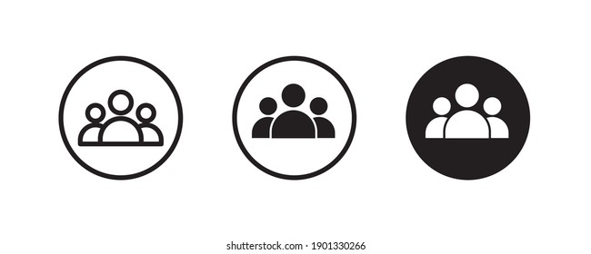 3 People Line Icon Isolated On White Background. Crowd Sign. 3 Three Persons Symbol For Your Web Site Design, Logo User Set, Men, Women Person Id Business Icons, Button, Vector, Editable Stroke, Flat 