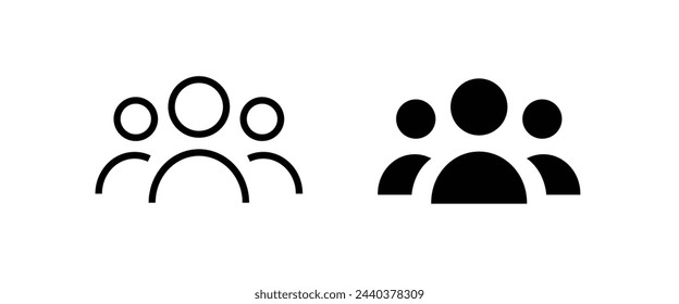 3 personas línea Icono aislado sobre fondo blanco. Señal de la multitud. 3 tres personas símbolo para su diseño de sitio web, logotipo Conjunto de usuario, hombres, mujeres persona id iconos de negocios, botón, vector, trazo editable, plano 