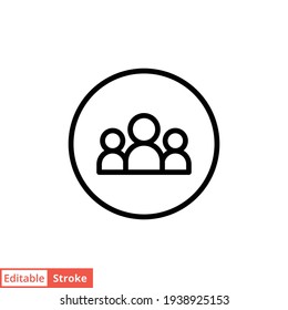 3 People Line Icon. Simple Outline Style. Multi User, Circle, Group, Person, Service Concept.  Crowd Sign Symbol Design. Vector Illustration Isolated On White Background. Editable Stroke EPS 10.