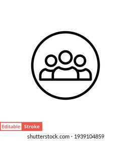 3 people line icon. Simple outline style. Multi user, circle, group, person, service concept.  Crowd sign symbol design. Vector illustration isolated on white background. Editable stroke EPS 10.