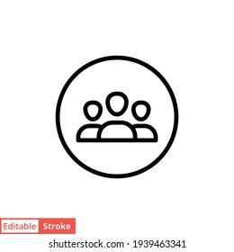 Icono de línea de 3 personas. Estilo de contorno simple. Multiusuario, círculo, grupo, persona, concepto de servicio.  Diseño del símbolo de la multitud. Ilustración vectorial aislada en fondo blanco. EPS de trazo editable 10.