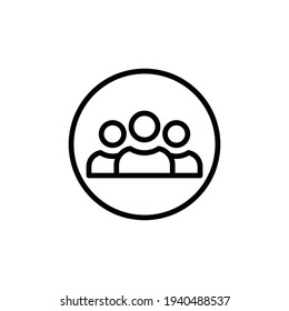 Icono de línea de 3 personas. Estilo de contorno simple. Multiusuario, círculo, grupo, persona, concepto de servicio.  Diseño del símbolo de la multitud. Ilustración vectorial aislada en fondo blanco. EPS 10.