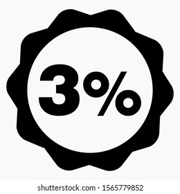 The 3  percent drop icon is dark.  Price drop. Interest rate reduction. Stock symbol. Discount. Markdown of goods. Bonus discount. Vector icon.
