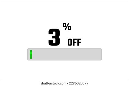 3 % Rabatt. Banner mit Ladebalken, grüner und grauer Farbe, weißer Hintergrund und schwarzer Schrift.