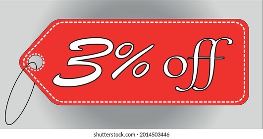 3 percent off red tag. 3 percent discount tag for offers and promotions