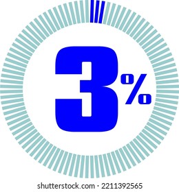 3 Percentage with Round Pie Chart. Economy, medical, sport and speed concept