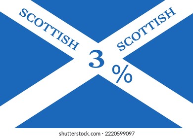 3% percentage Scottish with Flag color vector art illustration with stylish font, white and blue color. Sign label. Banner template design for social media and website.