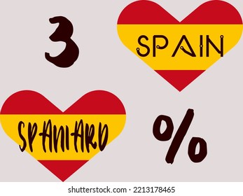 3% percentage Spain and Spaniard sign label vector art illustration with flag color. Yellow and red color. Banner template design for social media and website with heart shape.