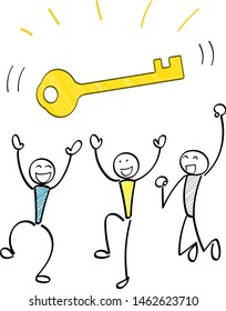 3 Person and the key - Hand drawn