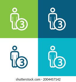 3 Personas o Persona Número Tres Símbolo Plano cuatro colores conjunto de iconos mínimo