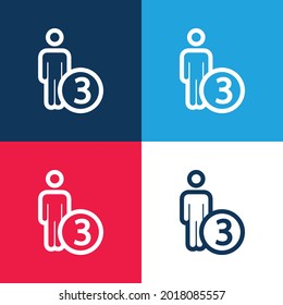 3 Persons Or Person Number Three Symbol blue and red four color minimal icon set