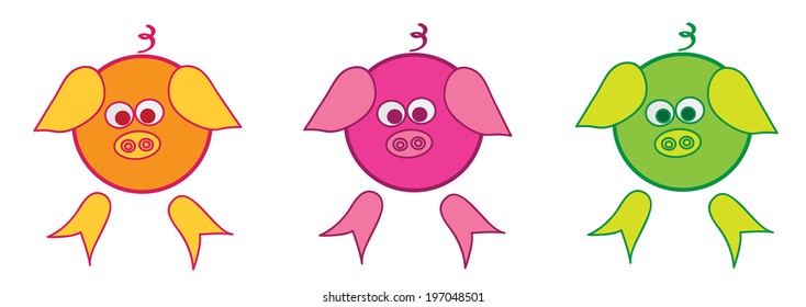 3 piglets, vector illustration