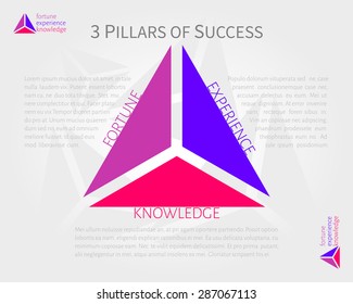 3 Pillars Of Success - Fortune, Experience, Knowledge, Vector Infographics