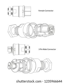 3 Pin Connector Technical Drawing Vector Stock Vector (Royalty Free ...