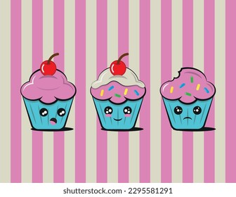 The 3 Pink Cupcakes Kawai