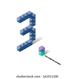 3 - Pixel Isometric Alphabet - Numbers - Vector Illustration - Typography