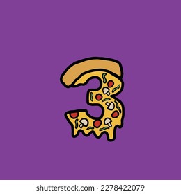 3 del alfabeto y número de la comida rápida del vector de la pizza