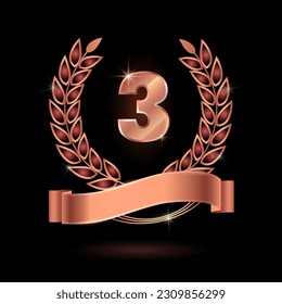 3 place championship banner with laurel wreath and ribbon