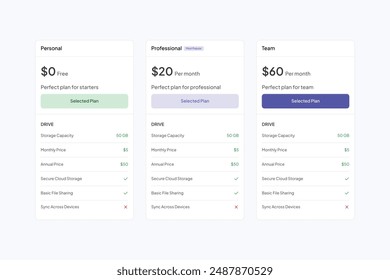 3 plan pricing tables template. Web hosting pricing plans ui for websites and applications