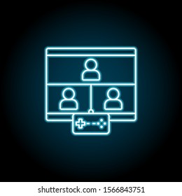 3 players, screen, game, game controller blue neon icon. Simple thin line, outline vector of esport icons for ui and ux, website or mobile application