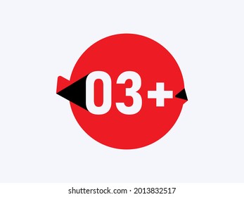 3 más iconos límite de edad, 3+ restricción de signo plano aislado en fondo blanco