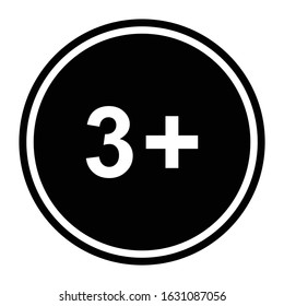3 plus icon. black vector 3 + plus sign 