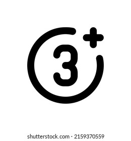 3 plus vector icon. Age restriction from three years symbol isolated on white background. Vector EPS 10