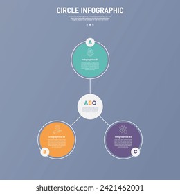 3 point circle infographic stage or step template with hierarchial structure with line linked for slide presentation