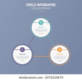 3-Punkt-Kreis-Infografik-Bühne oder Schritt-Vorlage mit Kreis-Dreieck-Struktur-Linienverbindung für Diapräsentations-Vektorgrafik