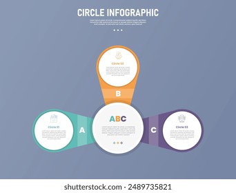 Plantilla de infografía de círculo de 3 puntos o etapa con conexión de forma circular para Vector de presentación de diapositivas
