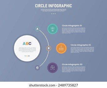 3-Punkt-Kreis-Infografik-Bühne oder Schritt-Vorlage mit Großkreis-Mitte und Half-Line-Anschluss für Diapräsentations-Vektorgrafik