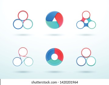 3 Point Connected Circle Cycle Diagram Vector Set