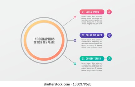 3 point diagram option element steps infographic circles shapes chart. red, pink, yellow, orange, green, and blue color. vector template