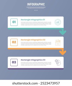 3 point round rectangle infographic stage or step template with arrow at bottom for slide presentation vector