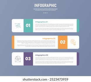 3 point round rectangle infographic stage or step template with container box and badge with opposite position for slide presentation vector